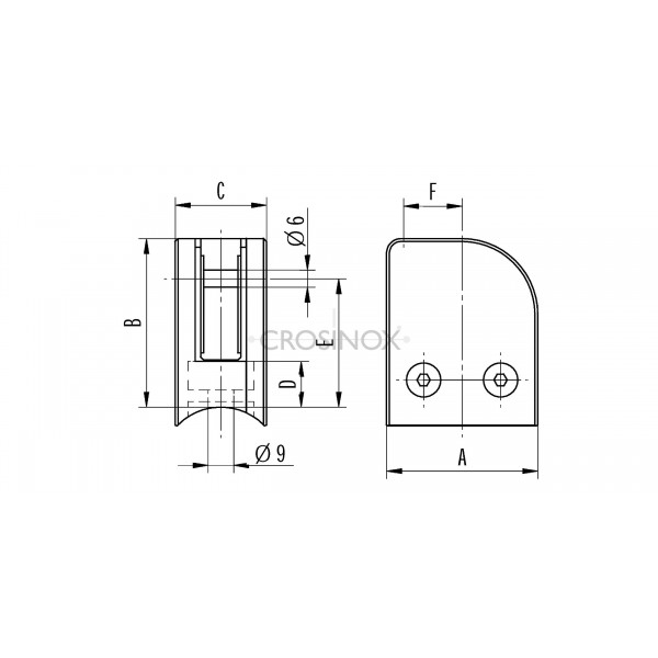Držák skla rohový, na trubku O 42,4 / levý